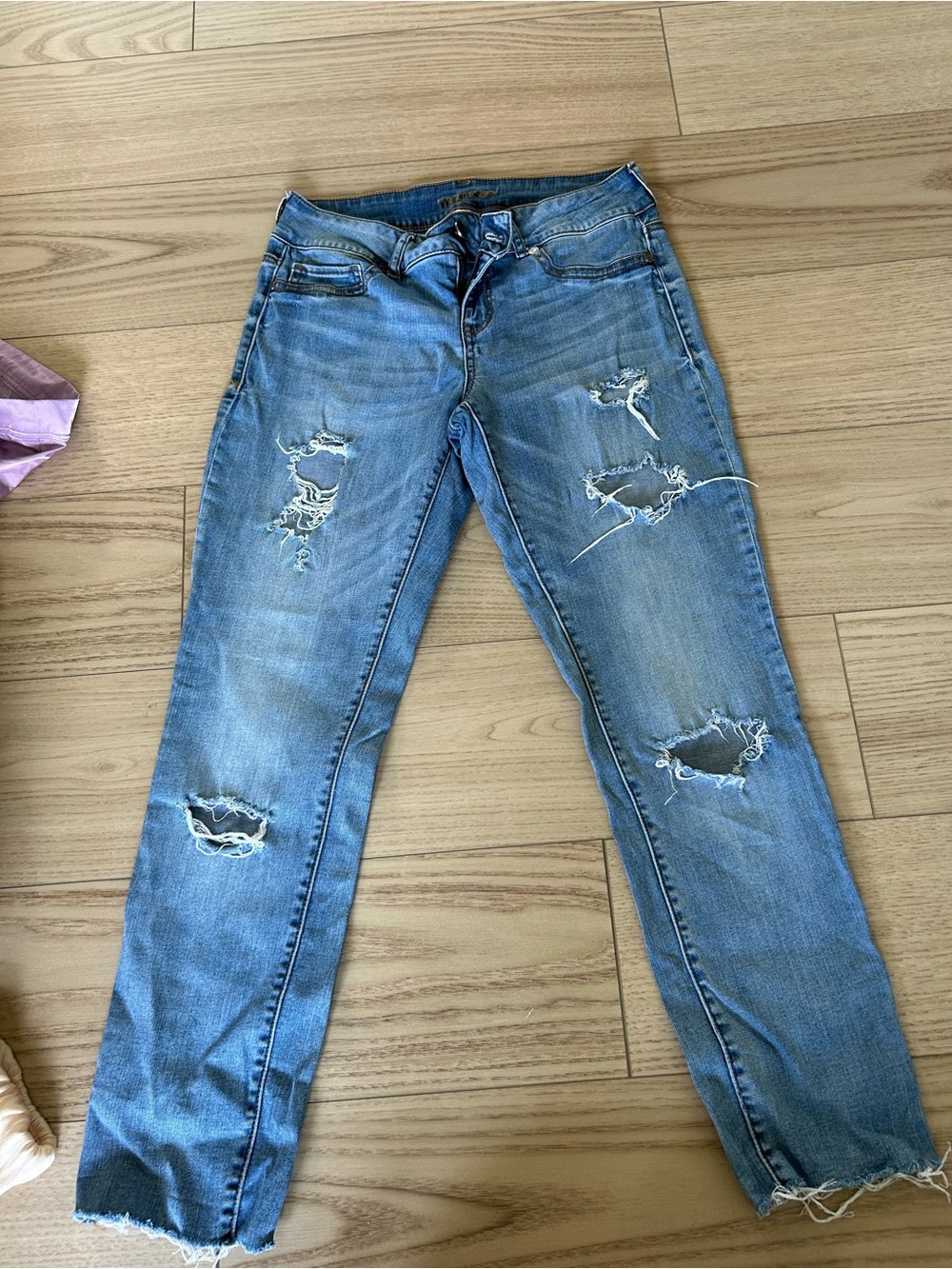 Maurices Medium Blue Distressed Straight Leg Jeans